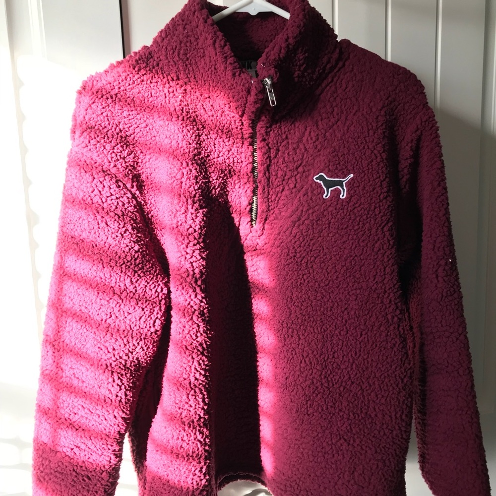 PINK Sherpa boyfriend quarter zip pullover